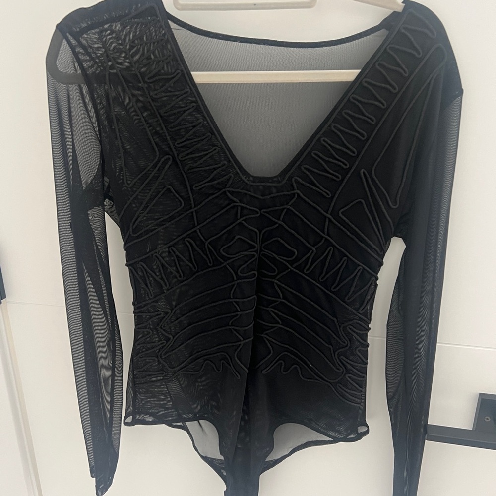 BCBGMaxAzria Black Mesh Bodysuit